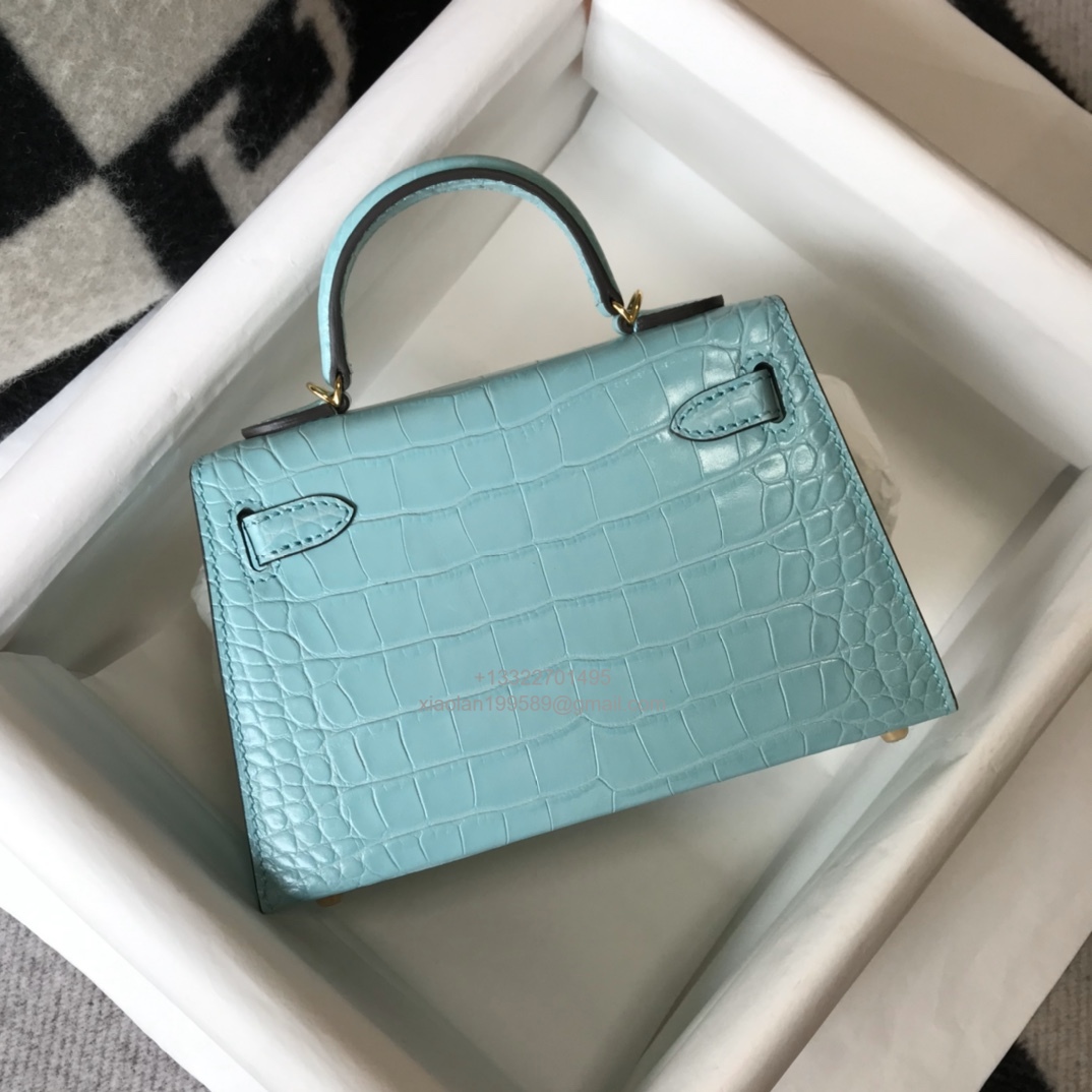 Hermès Mini Kelly in Crocodile Leather, Fully Handmade Premium Private Customization –Macaw Blue - Jinteng Luxury Collection bags