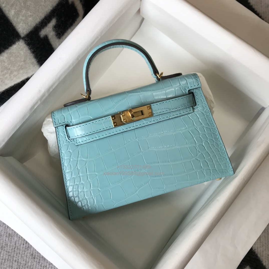 Hermès Mini Kelly in Crocodile Leather, Fully Handmade Premium Private Customization –Macaw Blue - Jinteng Luxury Collection bags