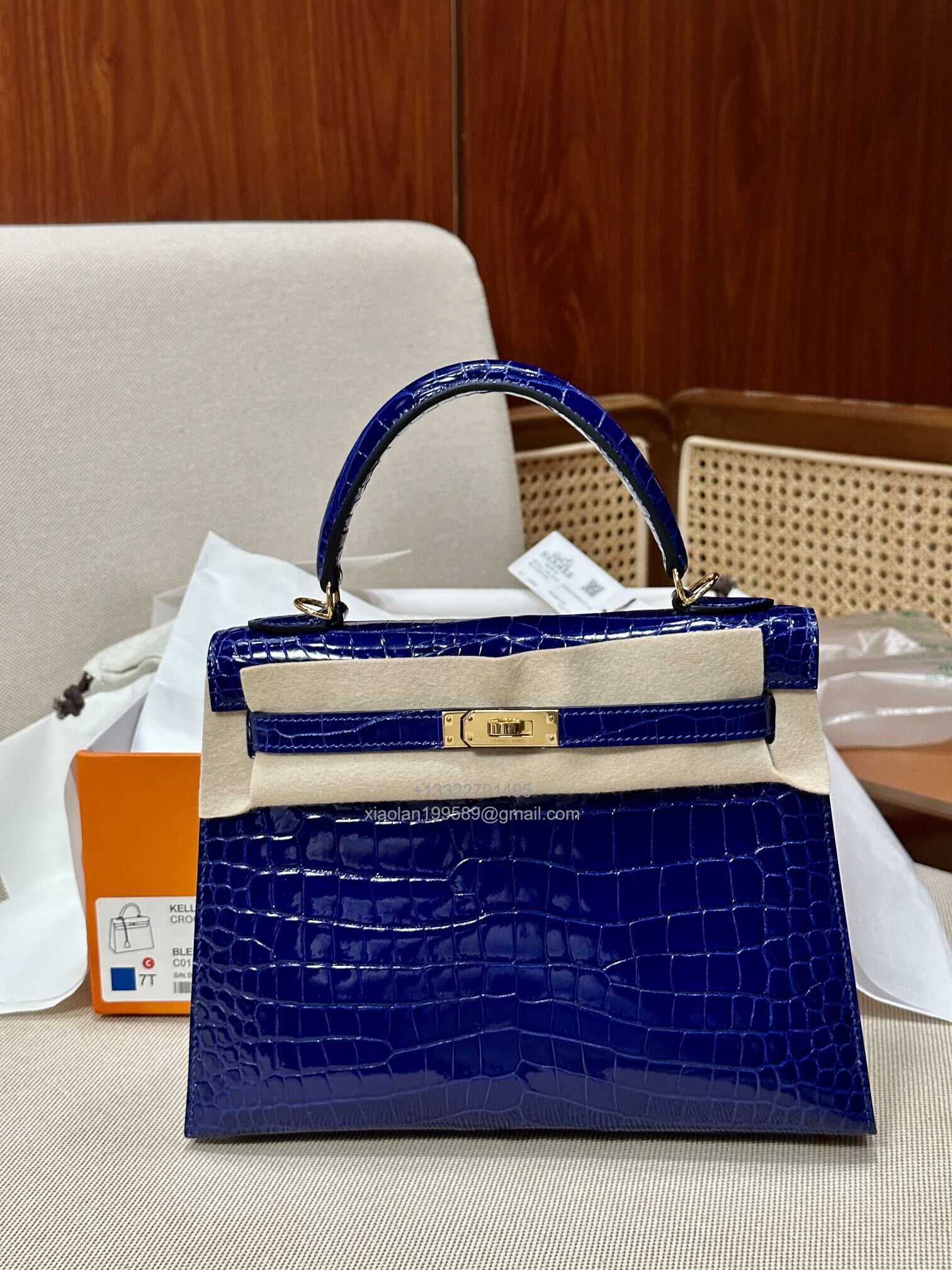 Hermès Kelly 25/28/32cm in Crocodile Leather, Fully Handmade Premium Private Customization-Electric Blue - Jinteng Luxury Collection bags