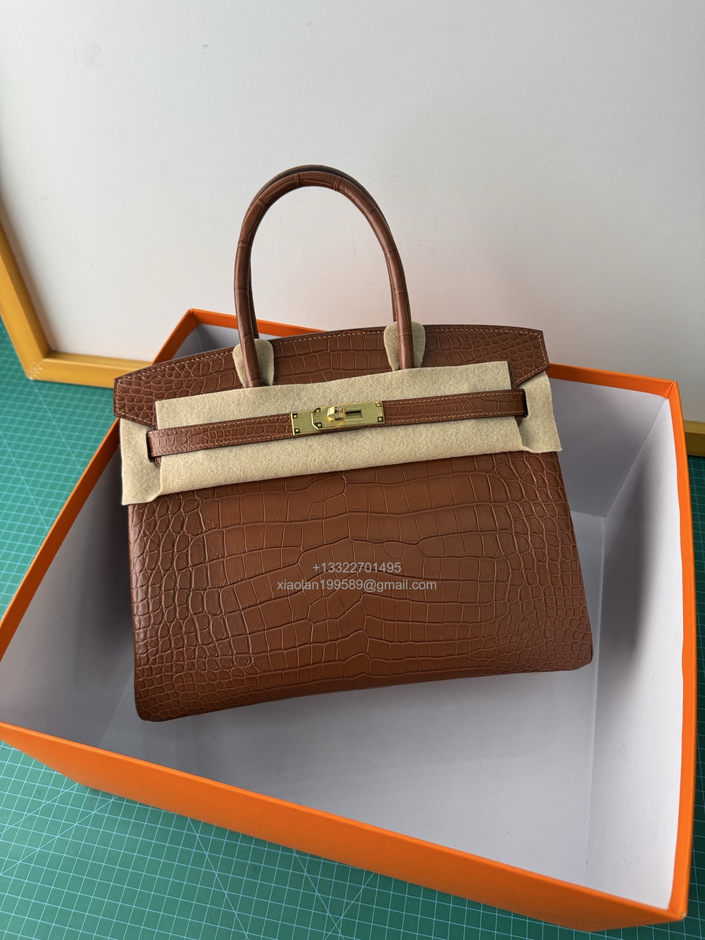 Hermès birkin 25/30/35cm in Crocodile Leather, Fully Handmade Premium Private Customization-Gold Brown - Jinteng Luxury Collection bags