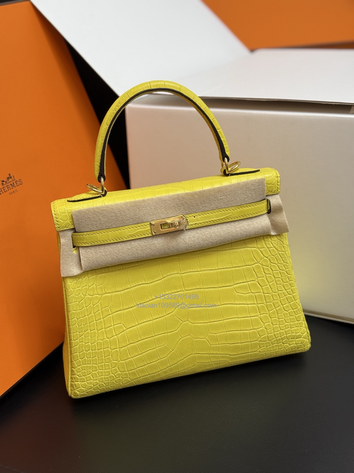 Hermès Kelly 25/28/32cm in Crocodile Leather, Fully Handmade Premium Private Customization-Marigold Yellow - Jinteng Luxury Collection bags