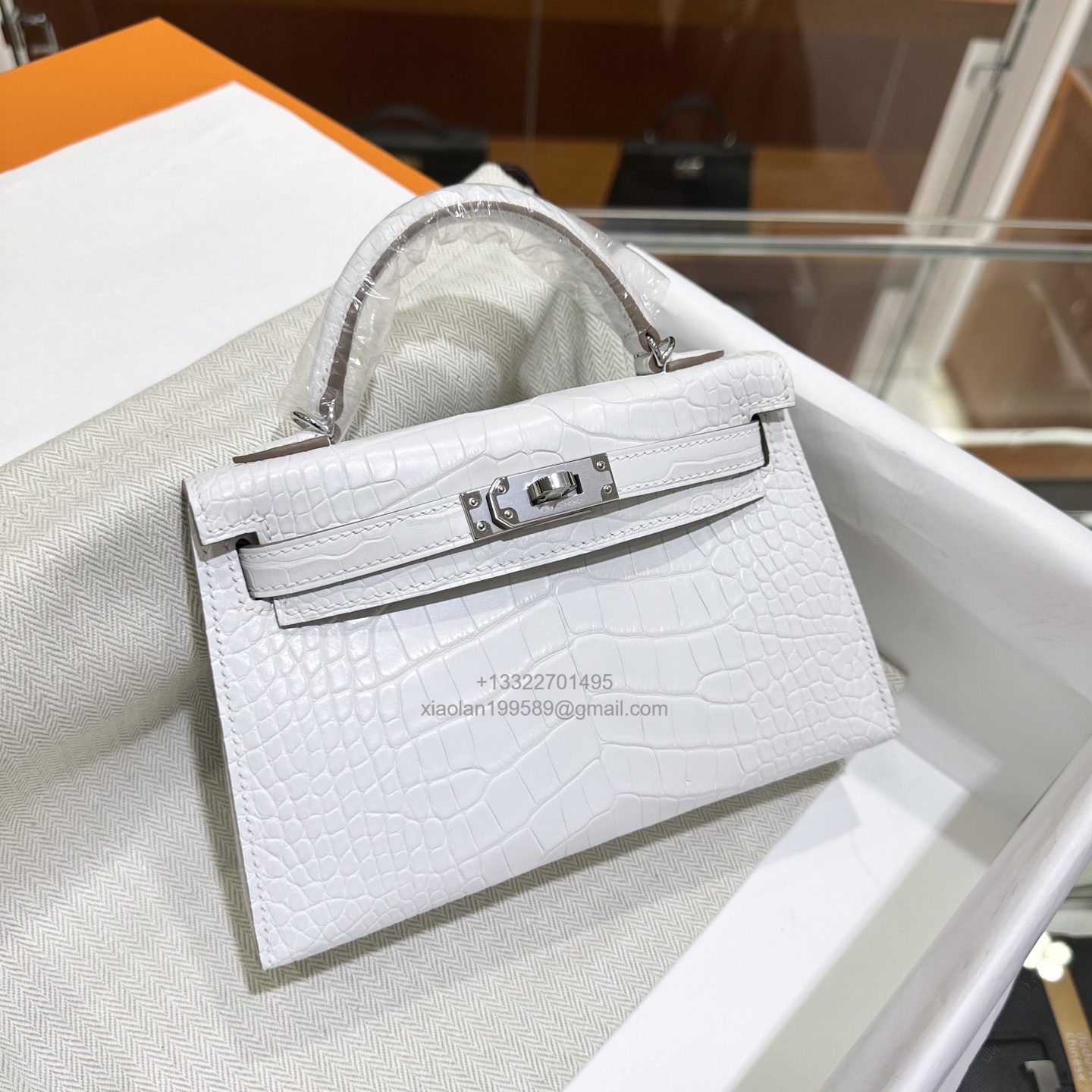 Hermès Mini Kelly in Crocodile Leather, Fully Handmade Premium Private Customization – Cream White - Jinteng Luxury Collection bags