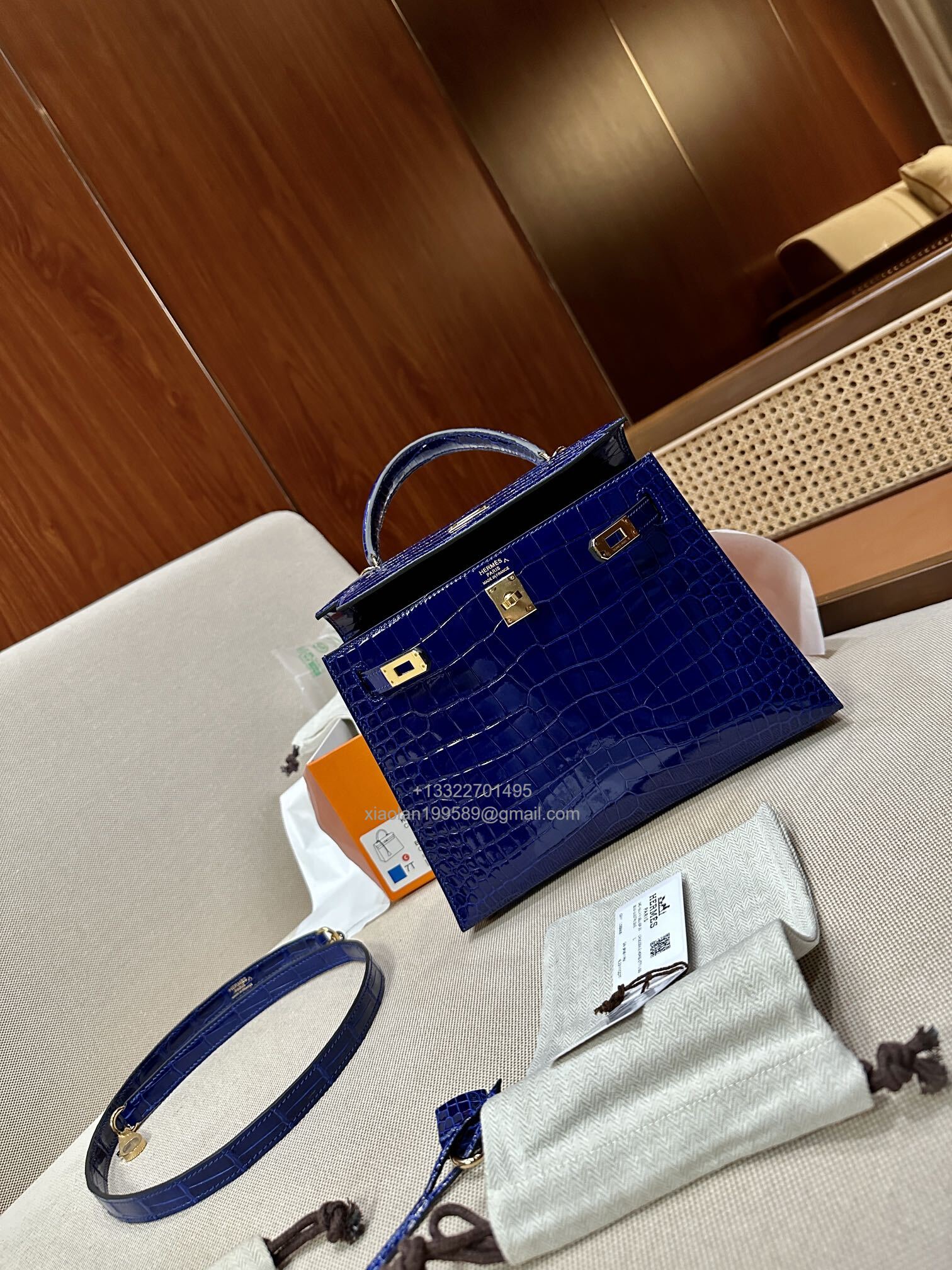 Hermès Kelly 25/28/32cm in Crocodile Leather, Fully Handmade Premium Private Customization-Electric Blue - Jinteng Luxury Collection bags