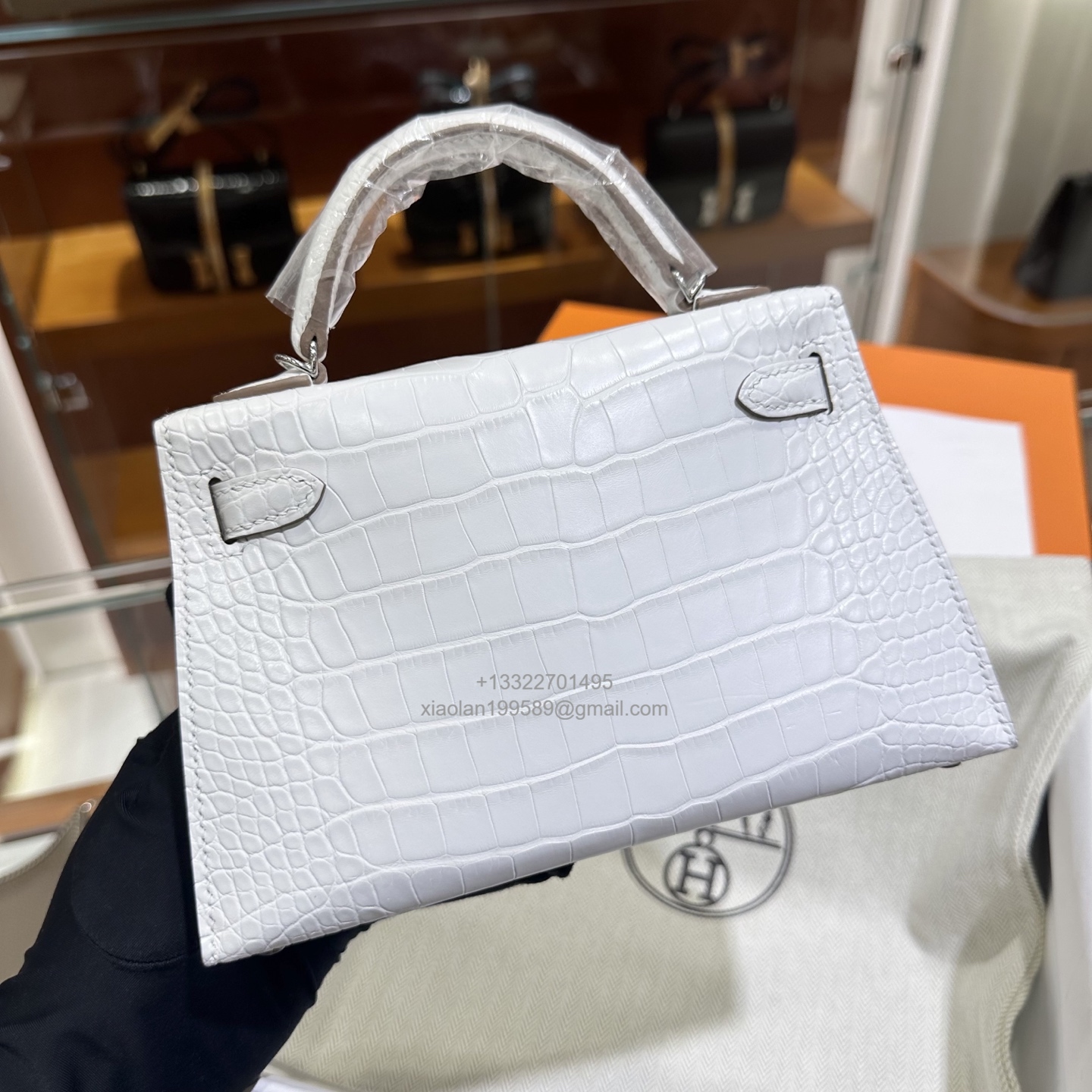 Hermès Mini Kelly in Crocodile Leather, Fully Handmade Premium Private Customization – Cream White - Jinteng Luxury Collection bags