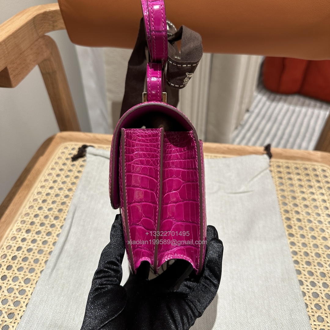 Hermès Constance 18/24cm in Crocodile Leather, Premium Handmade Customization-Rose Scheherazade - Jinteng Luxury Collection bags