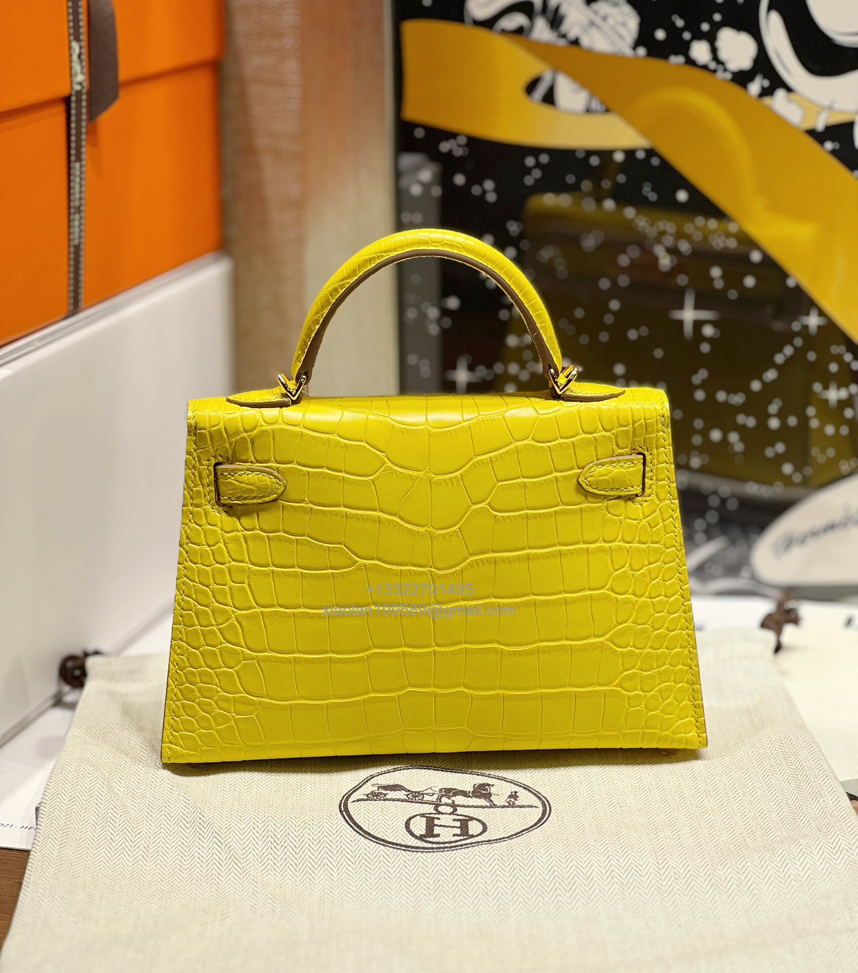 Hermès Mini Kelly in Crocodile Leather, Fully Handmade Premium Private Customization –Marigold Yellow - Jinteng Luxury Collection bags