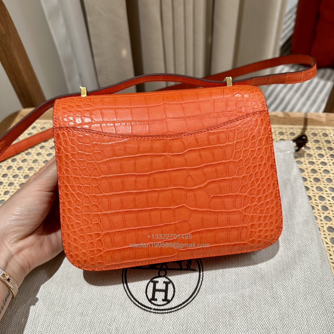 Hermès Constance 18/24cm in Crocodile Leather, Premium Handmade Customization-Orange - Jinteng Luxury Collection bags