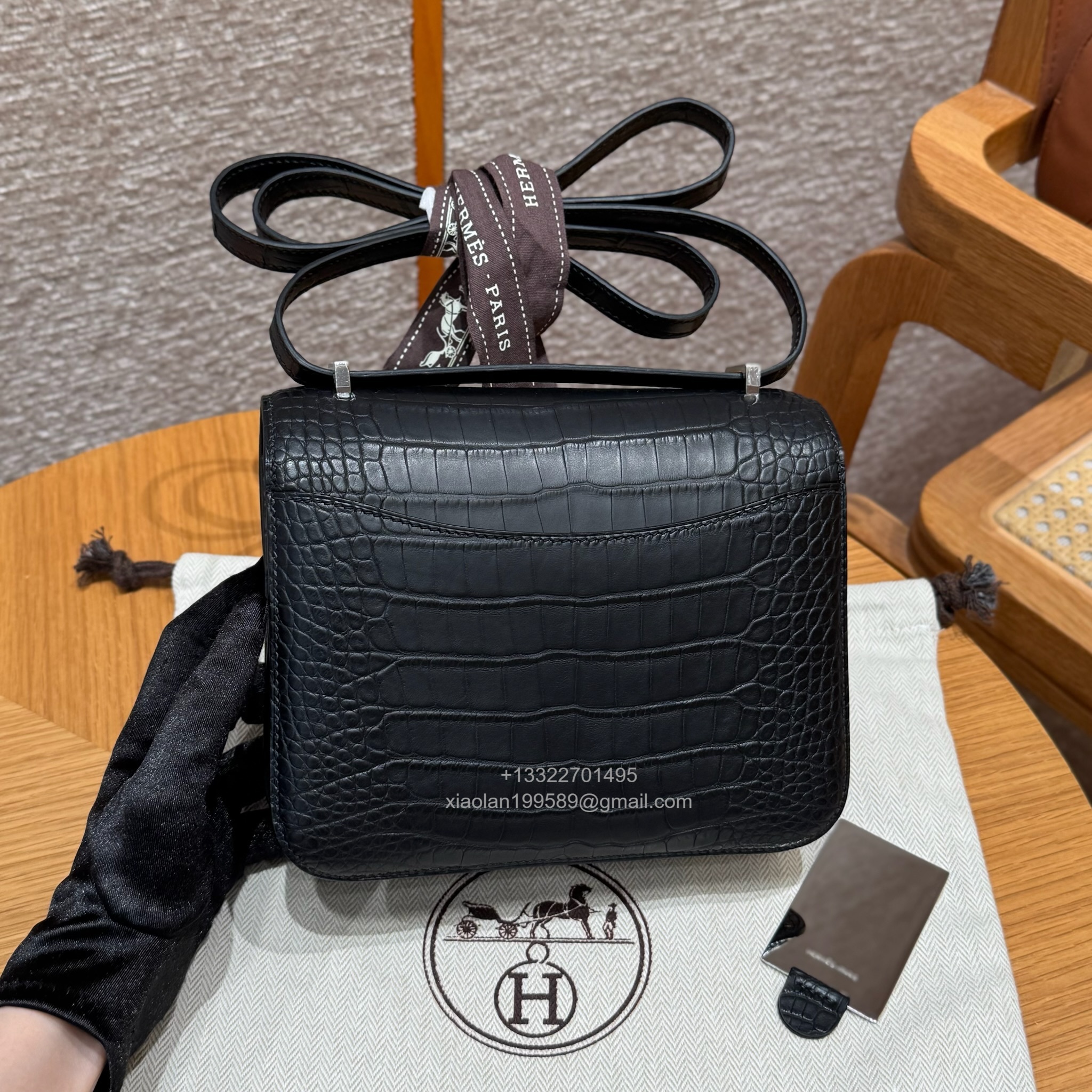 Hermès Constance 18/24cm in Crocodile Leather, Premium Handmade Customization-Black - Jinteng Luxury Collection bags