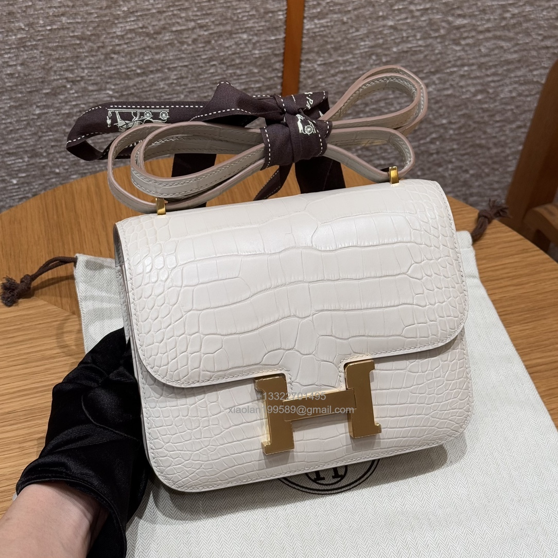 Hermès Constance 18/24cm in Crocodile Leather, Premium Handmade Customization-Concrete Grey - Jinteng Luxury Collection bags