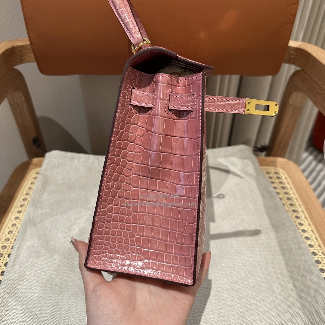 Hermès Kelly 25/28/32cm in Crocodile Leather, Fully Handmade Premium Private Customization-Milkshake Pink - Jinteng Luxury Collection bags