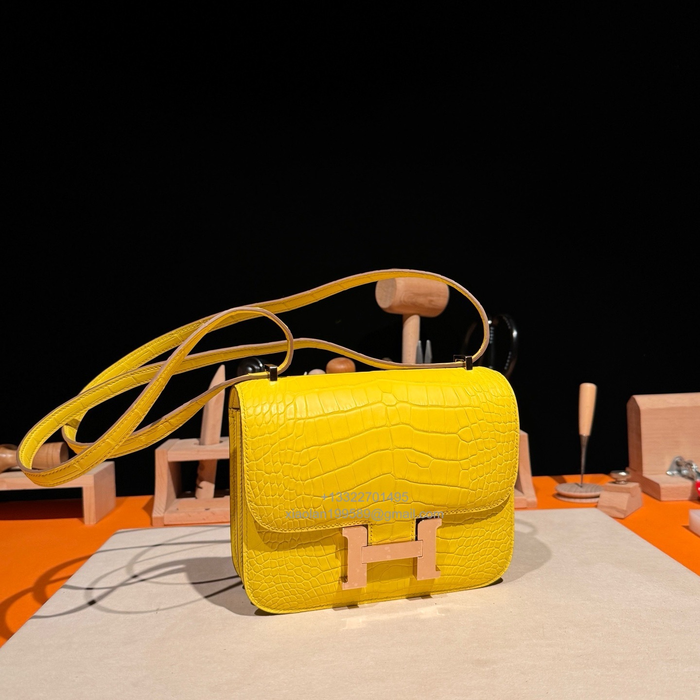 Hermès Constance 18/24cm in Crocodile Leather, Premium Handmade Customization-Marigold Yellow - Jinteng Luxury Collection bags