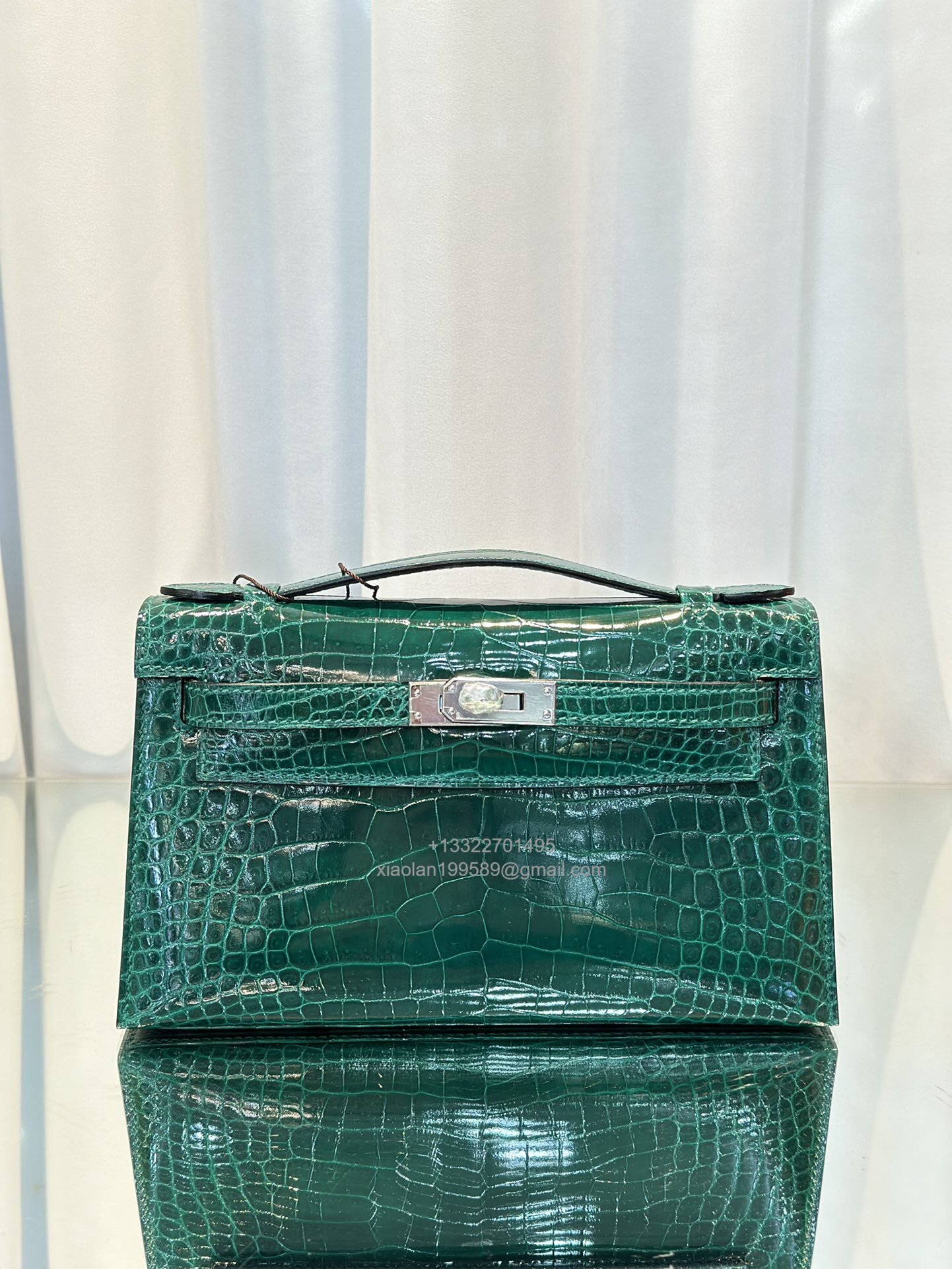 Hermès Kelly Pochette Clutch Bag Shiny Crocodile Leather, Fully Handmade Premium Customization – Jade Green - Jinteng Luxury Collection bags