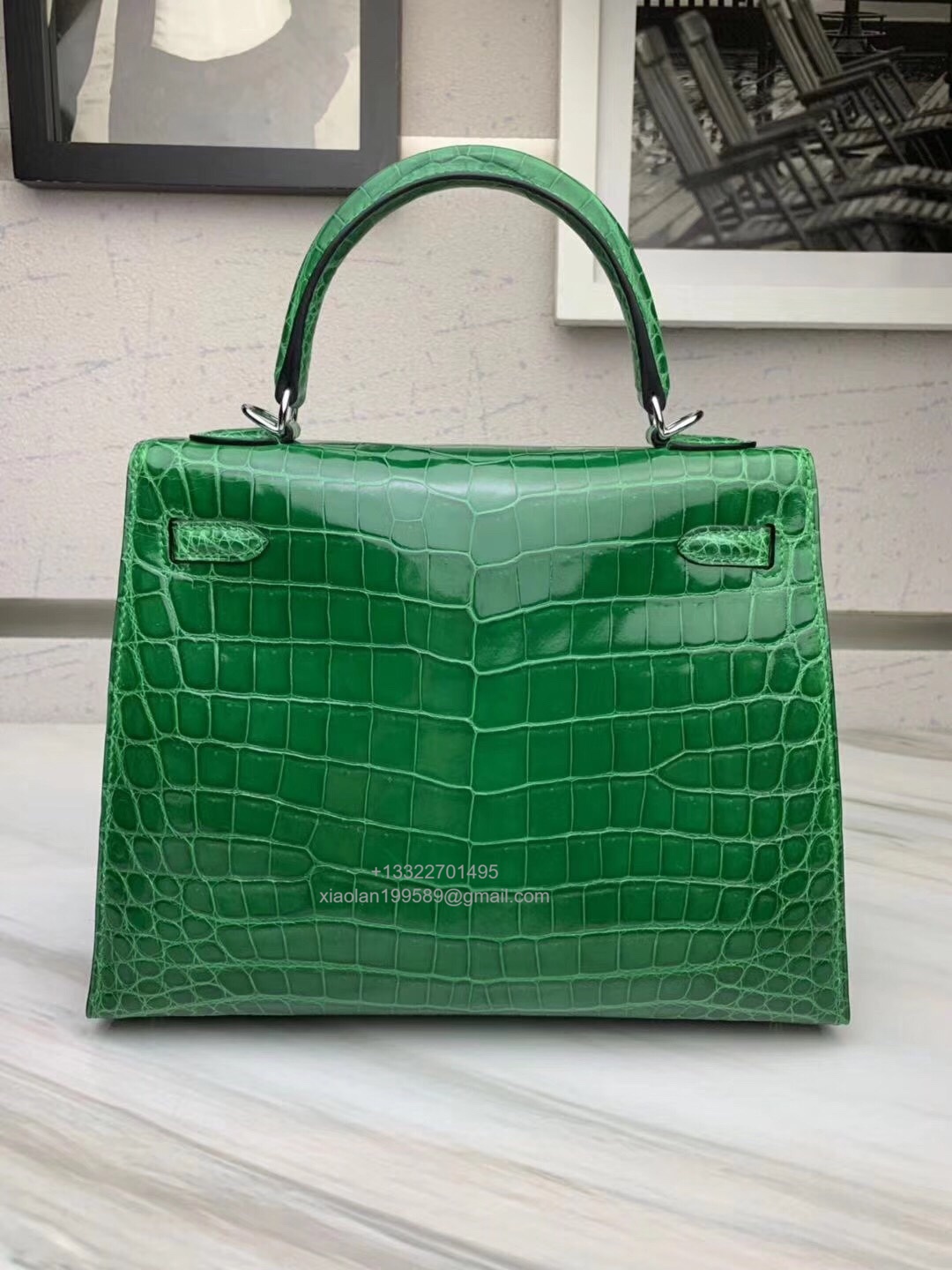 Hermès Kelly 25/28/32cm in Crocodile Leather, Fully Handmade Premium Private Customization-Cactus Green - Jinteng Luxury Collection bags