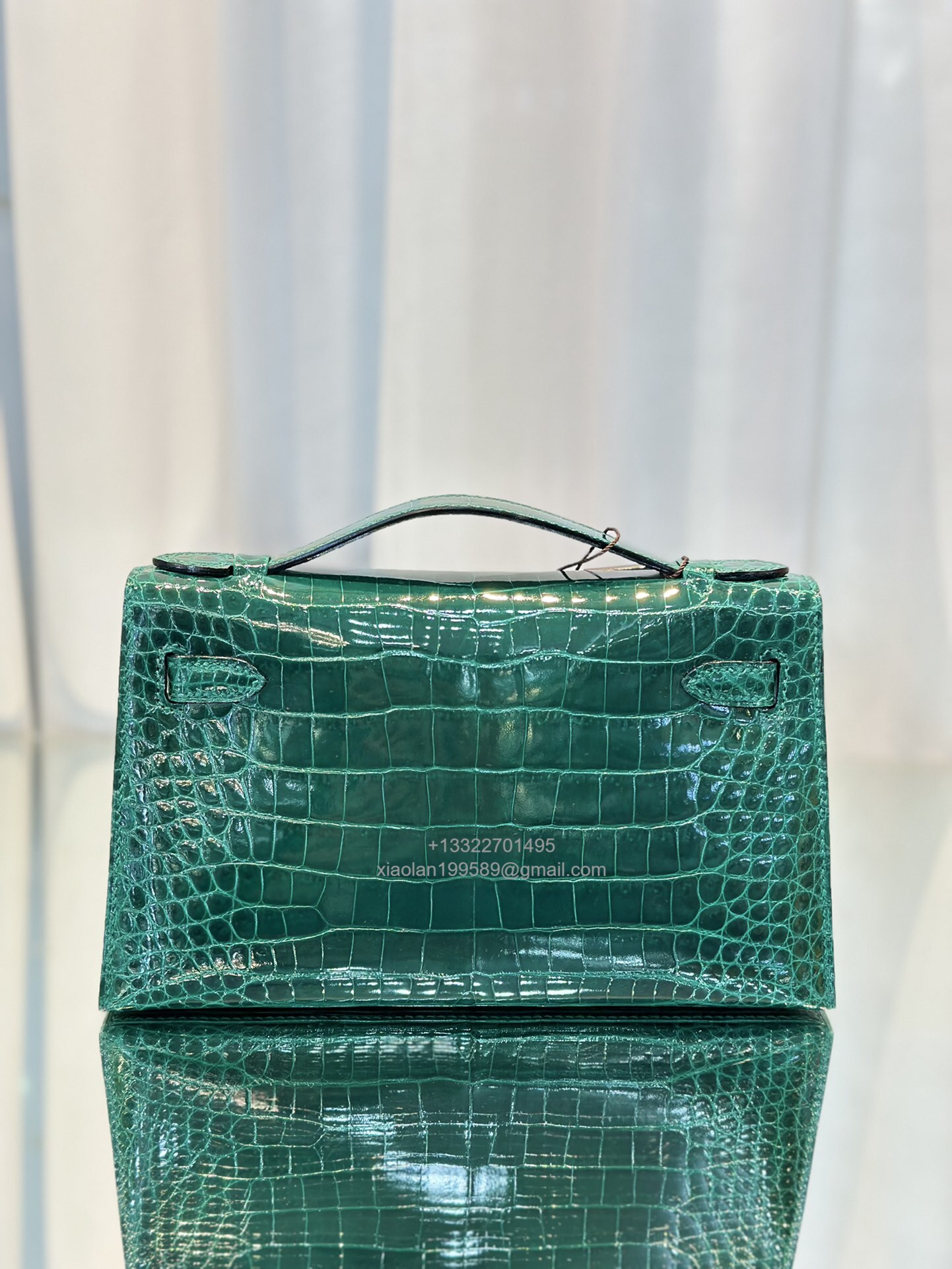 Hermès Kelly Pochette Clutch Bag Shiny Crocodile Leather, Fully Handmade Premium Customization – Jade Green - Jinteng Luxury Collection bags