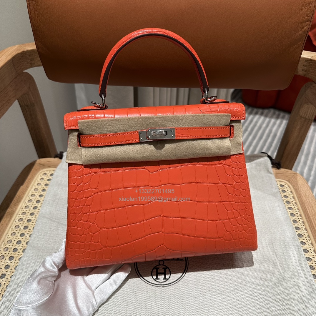 Hermès Kelly 25/28/32cm in Crocodile Leather, Fully Handmade Premium Private Customization-Orange - Jinteng Luxury Collection bags