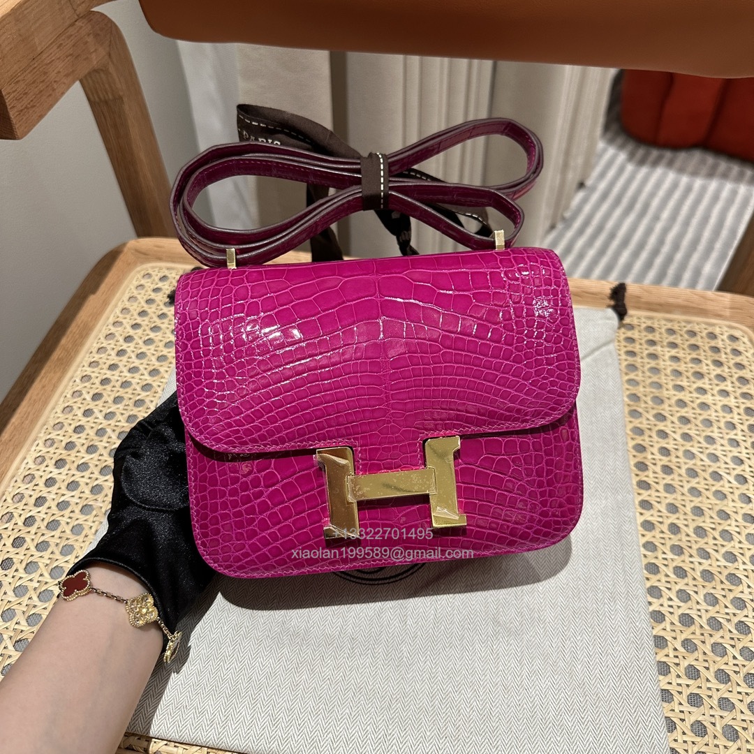 Hermès Constance 18/24cm in Crocodile Leather, Premium Handmade Customization-Rose Scheherazade - Jinteng Luxury Collection bags
