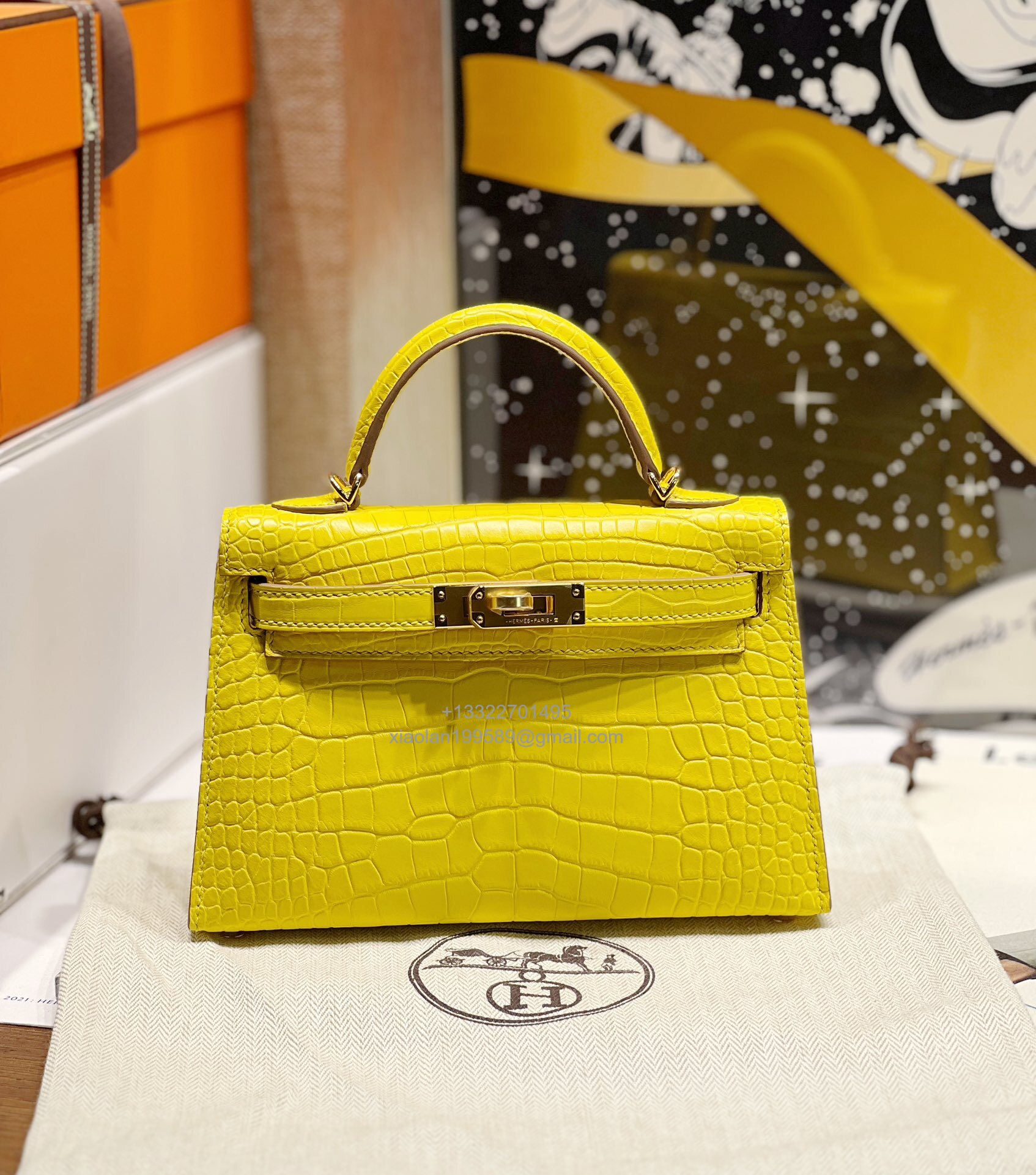 Hermès Mini Kelly in Crocodile Leather, Fully Handmade Premium Private Customization –Marigold Yellow - Jinteng Luxury Collection bags