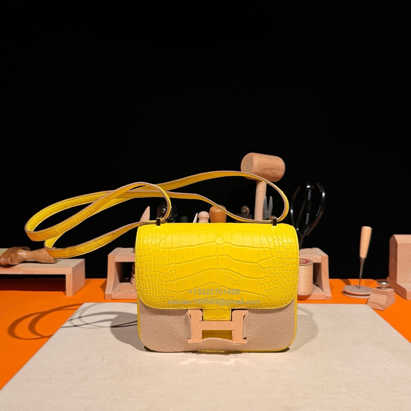 Hermès Constance 18/24cm in Crocodile Leather, Premium Handmade Customization-Marigold Yellow - Jinteng Luxury Collection bags