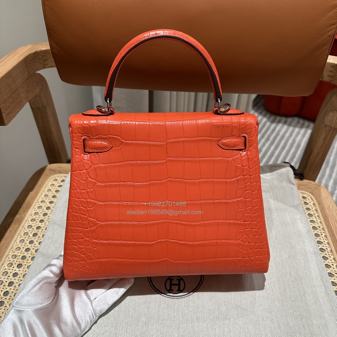 Hermès Kelly 25/28/32cm in Crocodile Leather, Fully Handmade Premium Private Customization-Orange - Jinteng Luxury Collection bags