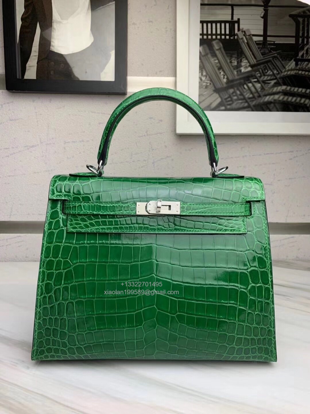 Hermès Kelly 25/28/32cm in Crocodile Leather, Fully Handmade Premium Private Customization-Cactus Green - Jinteng Luxury Collection bags