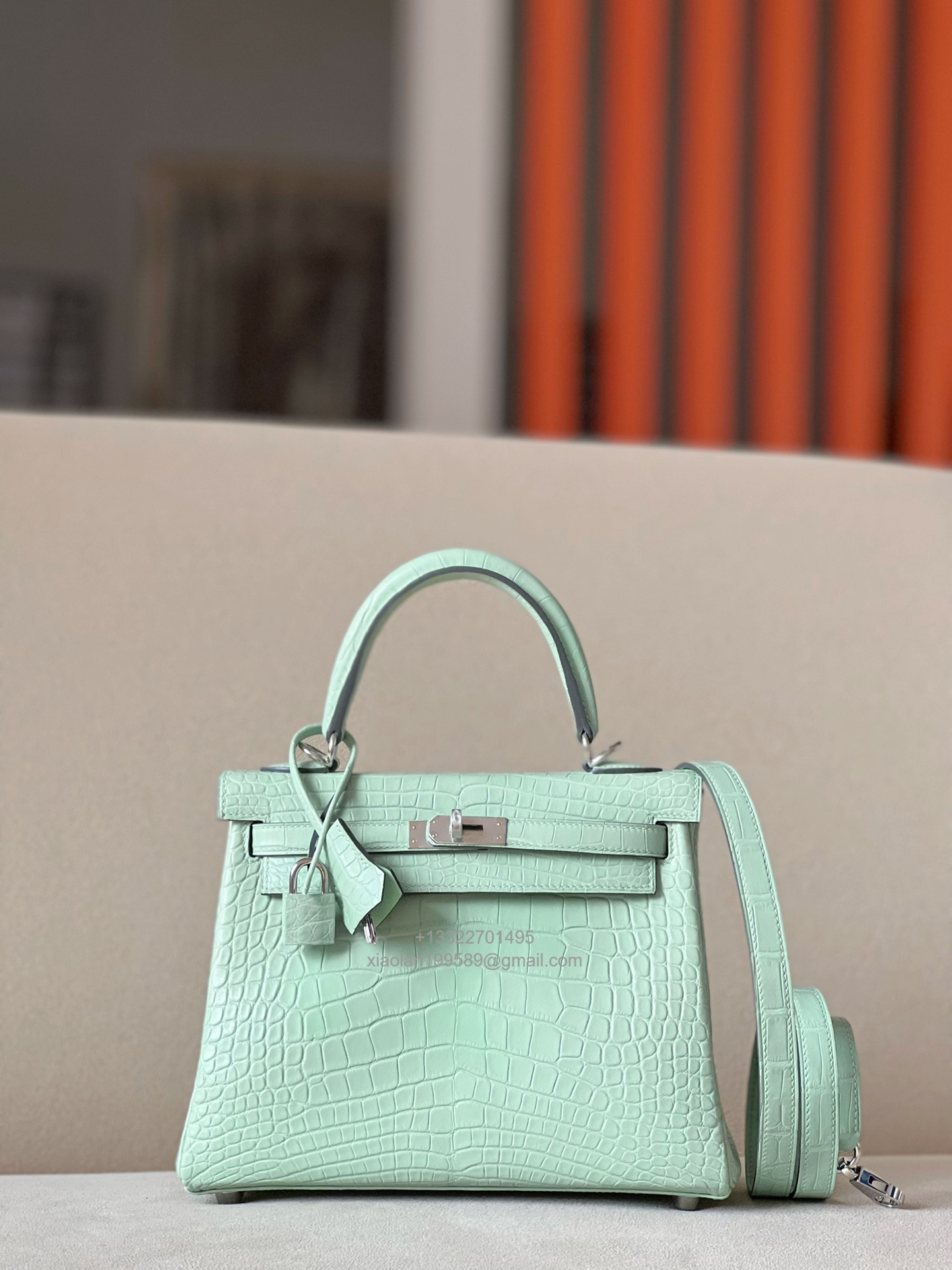 Hermès Kelly 25/28/32cm in Crocodile Leather, Fully Handmade Premium Private Customization-Mint Green - Jinteng Luxury Collection bags