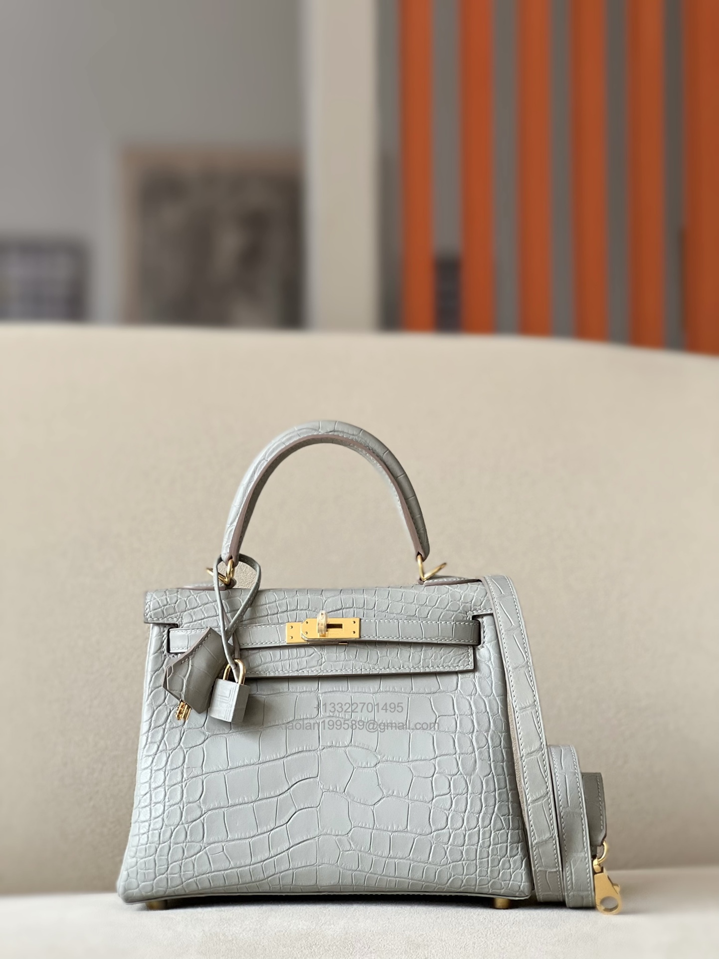 Hermès Kelly 25/28/32cm in Crocodile Leather, Fully Handmade Premium Private Customization-Pearl Grey - Jinteng Luxury Collection bags