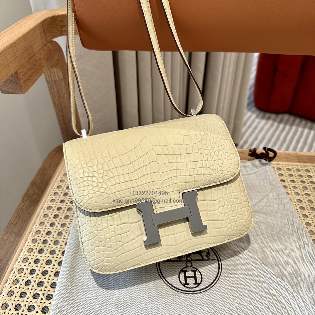 Hermès Constance 18/24cm in Crocodile Leather, Premium Handmade Customization-Vanilla - Jinteng Luxury Collection bags