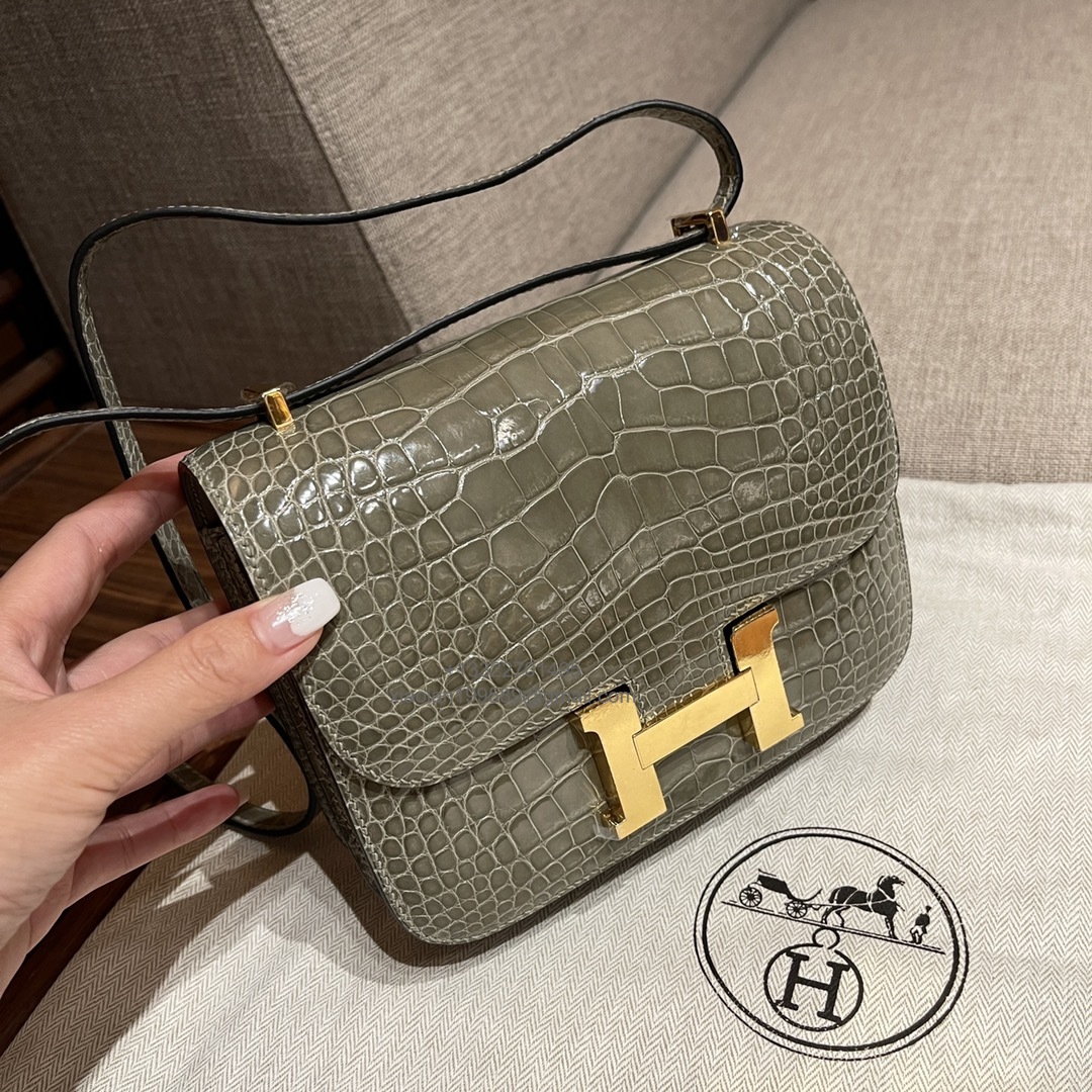 Hermès Constance 18/24cm in Crocodile Leather, Premium Handmade Customization-Taupe - Jinteng Luxury Collection bags