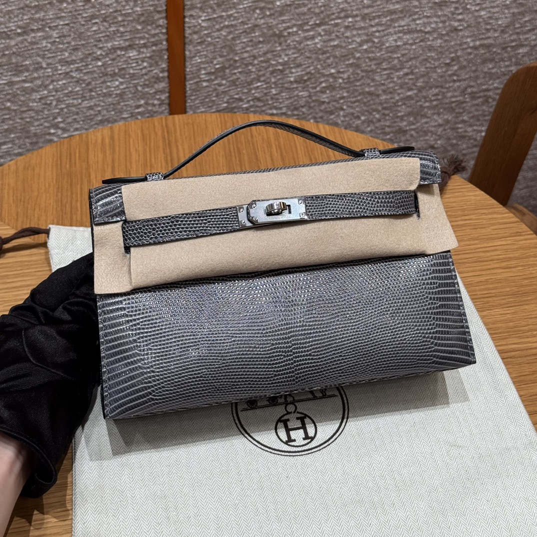 Hermès Mini Kelly Pochette Clutch Bag — Premium handcrafted exclusive custom made with imported South African lizard leather ‼️ Ardoise color - Jinteng Luxury Collection bags