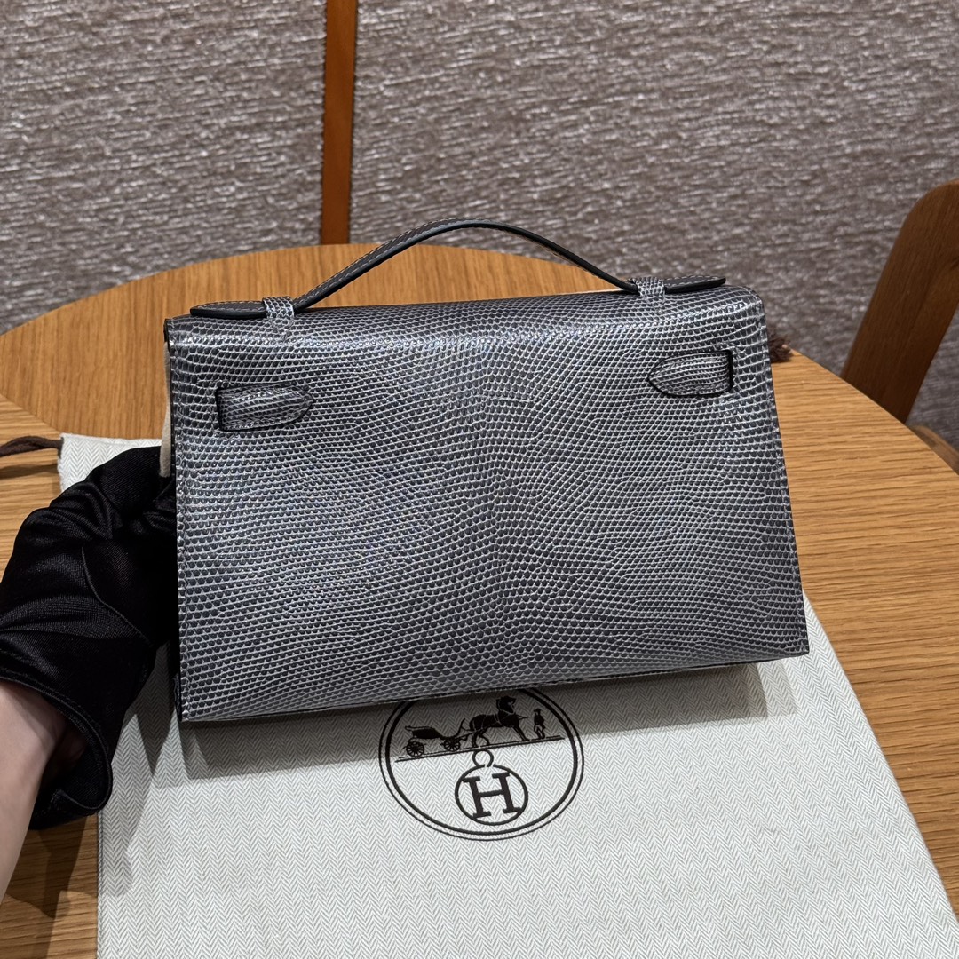 Hermès Mini Kelly Pochette Clutch Bag — Premium handcrafted exclusive custom made with imported South African lizard leather ‼️ Ardoise color - Jinteng Luxury Collection bags