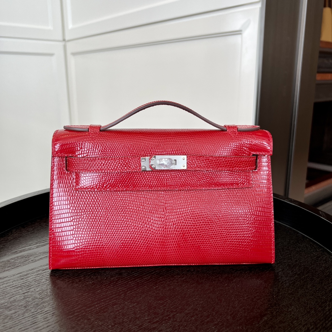 Hermès Mini Kelly Pochette Clutch Bag — Premium handcrafted exclusive custom made with imported South African lizard leather ‼️ Flag Red - Jinteng Luxury Collection bags