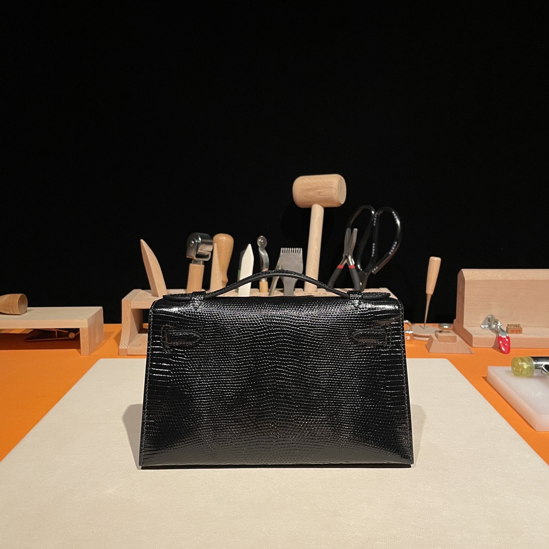 Hermès Mini Kelly Pochette Clutch Bag — Premium handcrafted exclusive custom made with imported South African lizard leather ‼️Black - Jinteng Luxury Collection bags