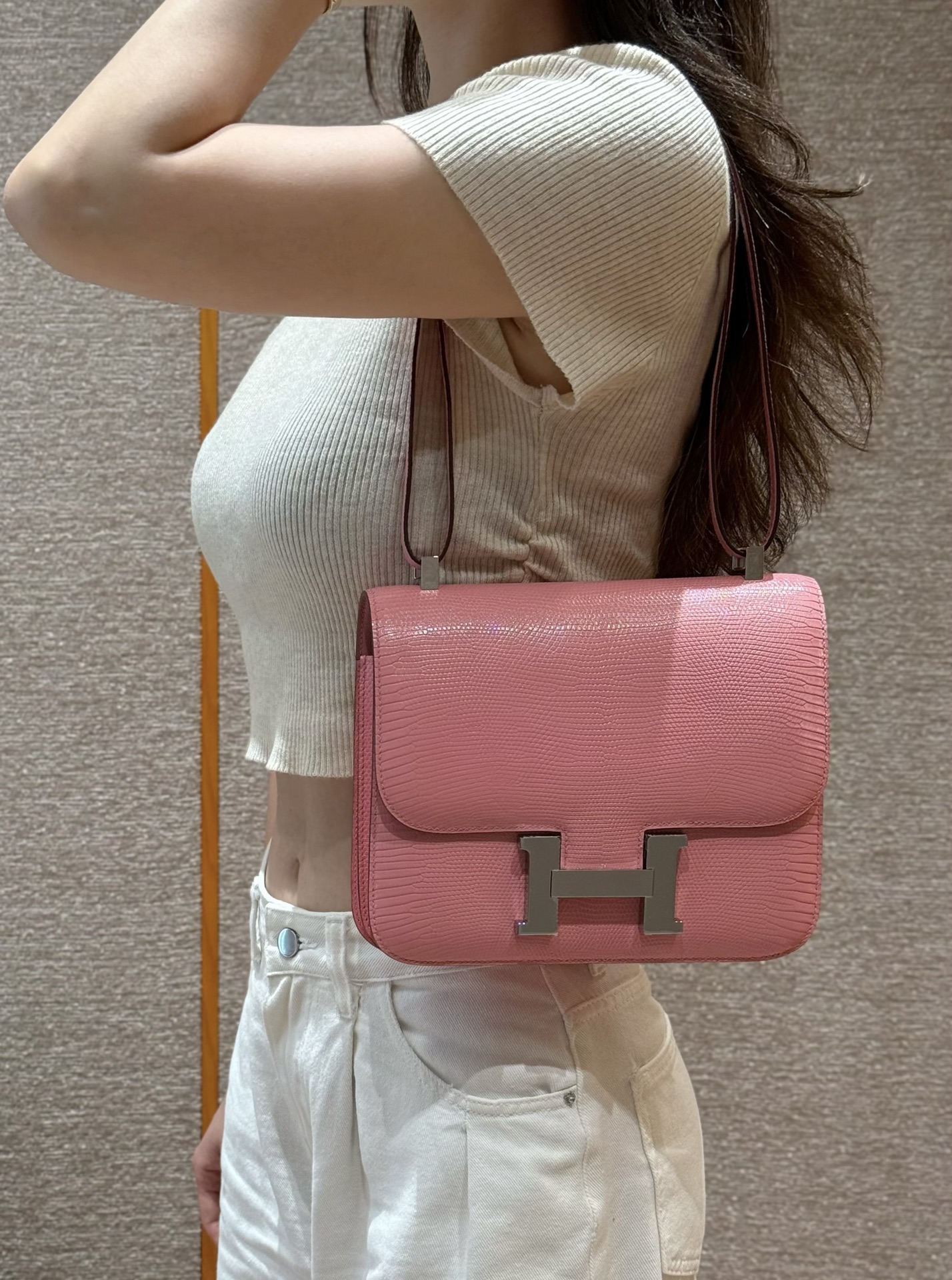 Hermès Constance 18/24 – Imported French lizard leather originally from South Africa, premium fully handcrafted exclusive custom-made!Rose confetti - Jinteng Luxury Collection bags