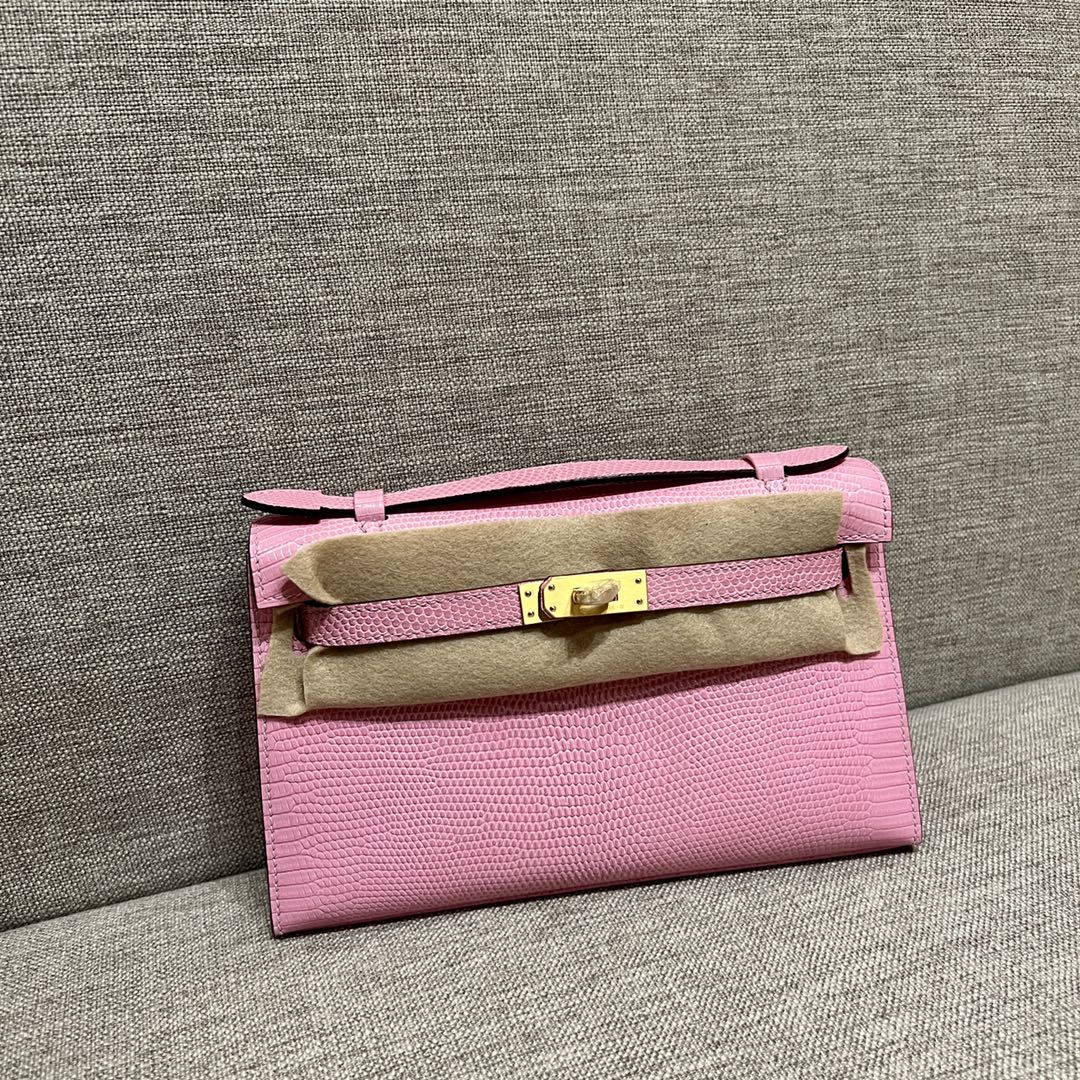 Hermès Mini Kelly Pochette Clutch Bag — Premium handcrafted exclusive custom made with imported South African lizard leather ‼️Pink - Jinteng Luxury Collection bags