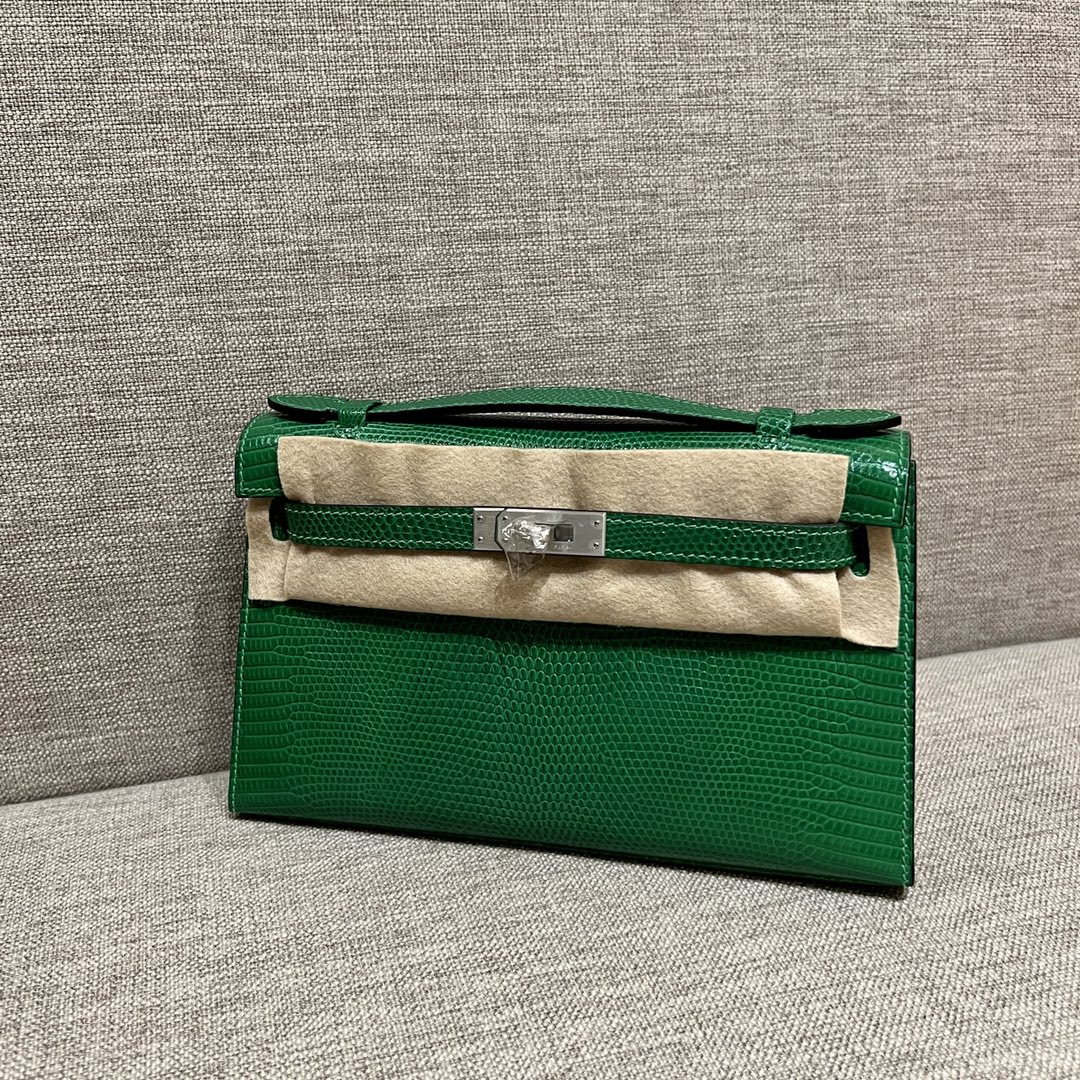 Hermès Mini Kelly Pochette Clutch Bag — Premium handcrafted exclusive custom made with imported South African lizard leather ‼️ Green - Jinteng Luxury Collection bags