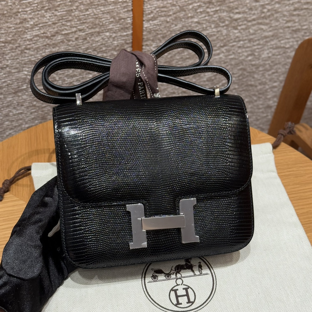 Hermès Constance 18/24 – Imported French lizard leather originally from South Africa, premium fully handcrafted exclusive custom-made! Noir. - Jinteng Luxury Collection bags