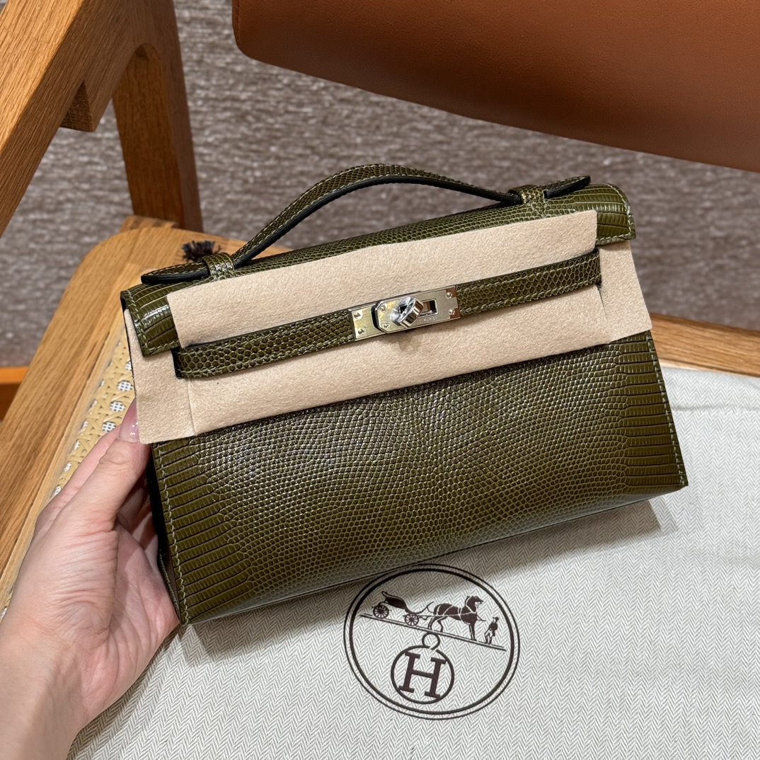 Hermès Mini Kelly Pochette Clutch Bag — Premium handcrafted exclusive custom made with imported South African lizard leather ‼️ Olive Green - Jinteng Luxury Collection bags