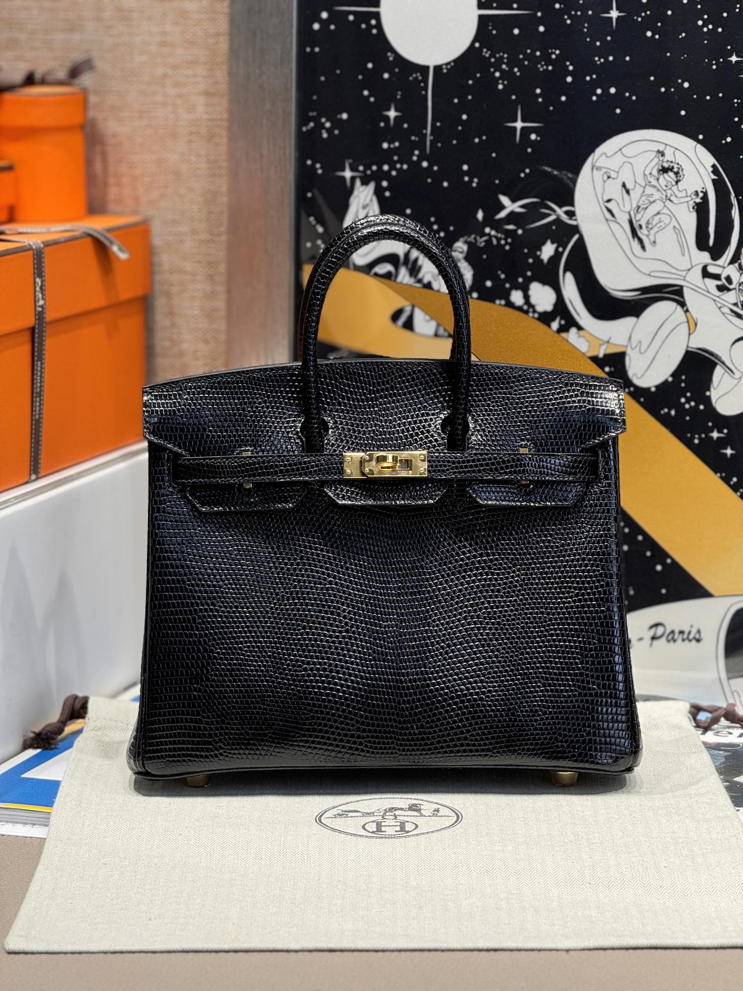 Birkin – Imported French lizard skin, premium stainless steel with 18K gold-plated hardware, fully handcrafted luxury custom-made ‼️ Black - Jinteng Luxury Collection bags