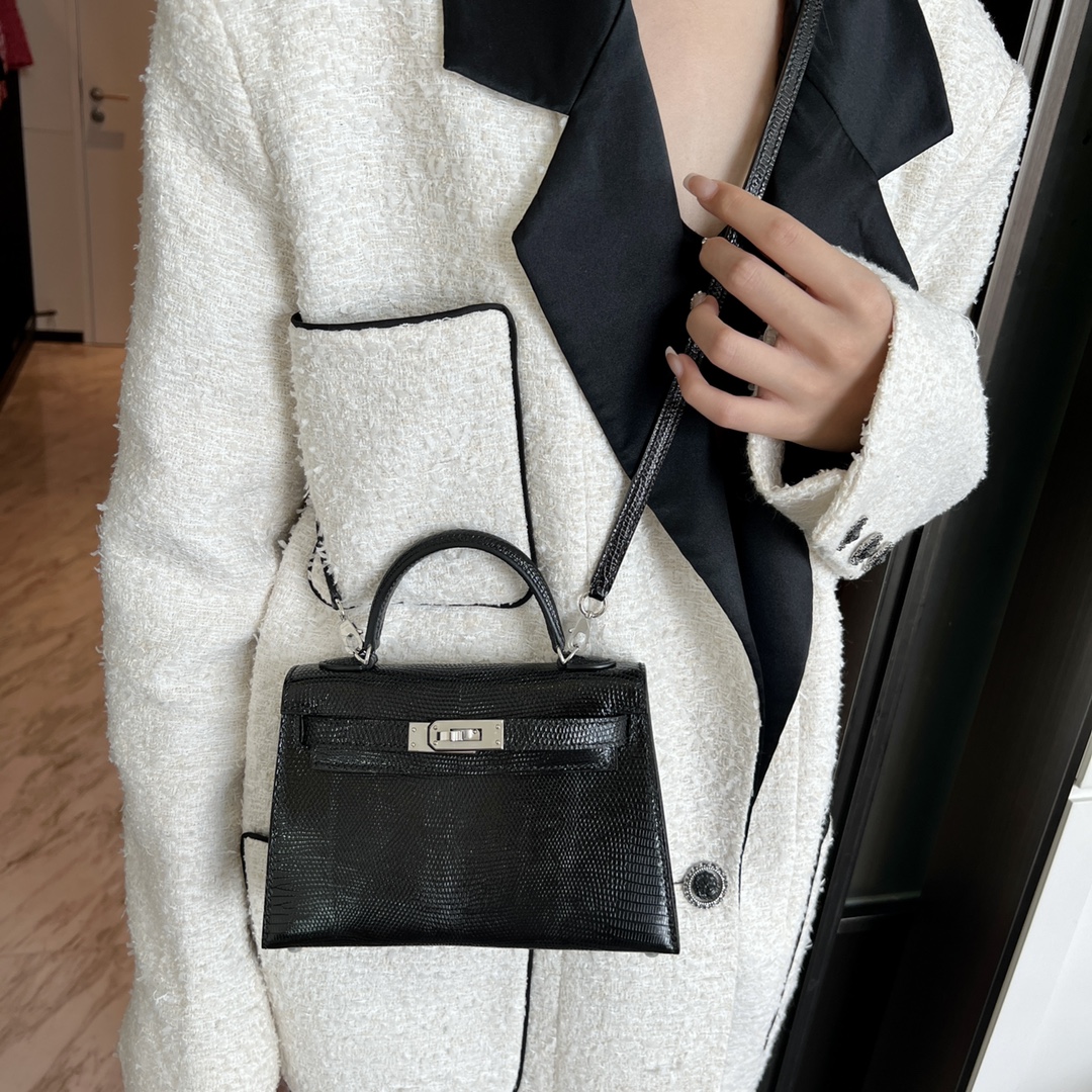 Hermès Mini Kelly II, lizard leather, all handmade ‼️ Black. - Jinteng Luxury Collection bags