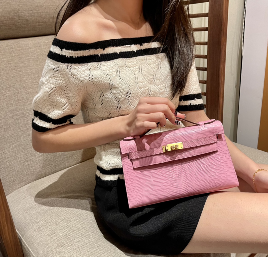 Hermès Mini Kelly Pochette Clutch Bag — Premium handcrafted exclusive custom made with imported South African lizard leather ‼️Pink - Jinteng Luxury Collection bags