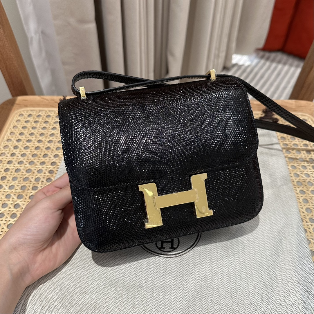 Hermès Constance 18/24 – Imported French lizard leather originally from South Africa, premium fully handcrafted exclusive custom-made! Noir. - Jinteng Luxury Collection bags