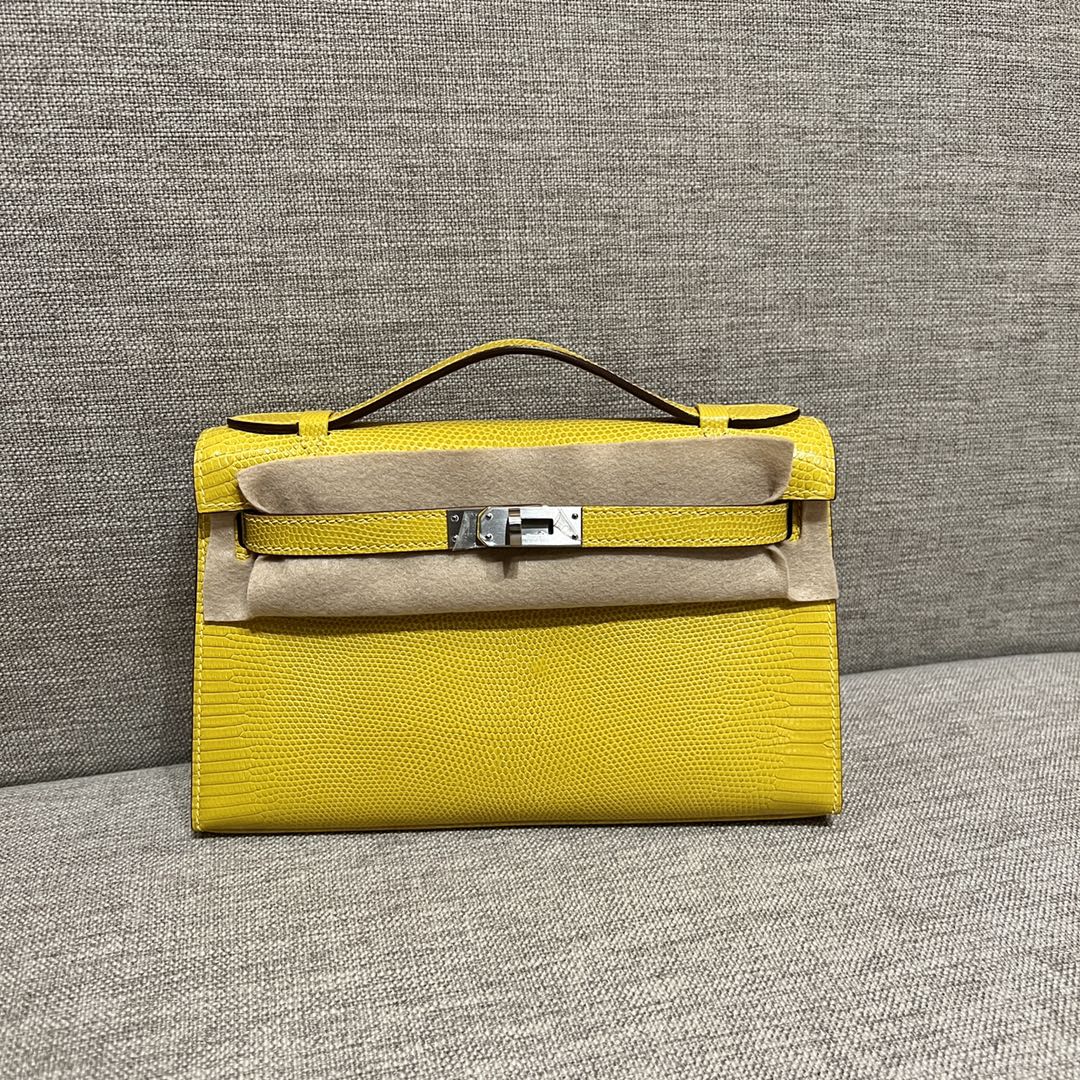 Hermès Mini Kelly Pochette Clutch Bag — Premium handcrafted exclusive custom made with imported South African lizard leather ‼️Yellow - Jinteng Luxury Collection bags