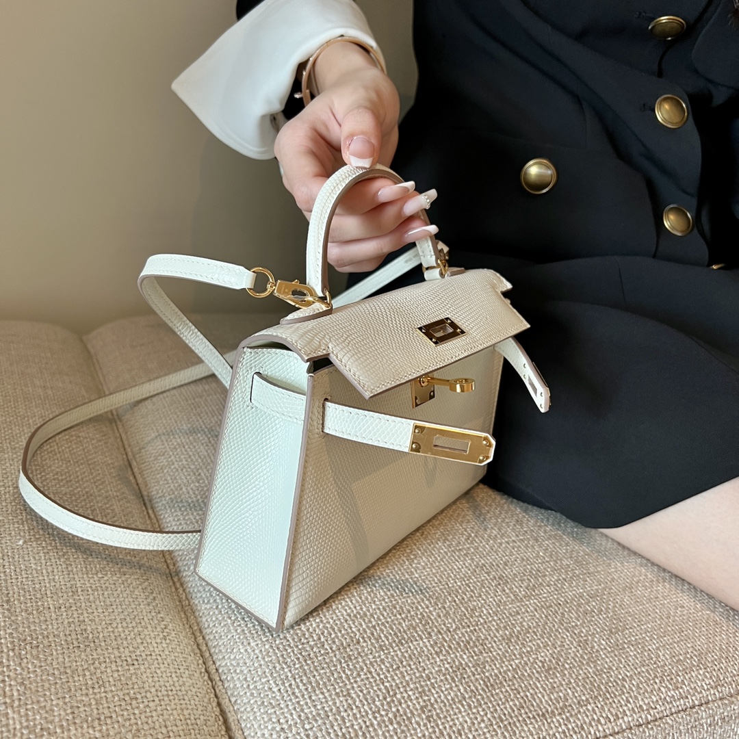 Hermès Mini Kelly II, lizard leather, all handmade ‼️Pure white - Jinteng Luxury Collection bags