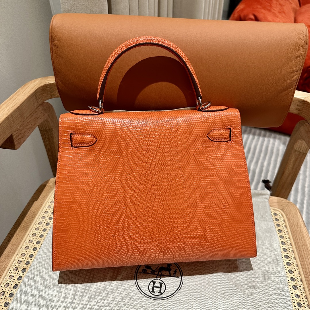 Hermès Kelly – Imported French lizard leather originally from South Africa, 18K gold-plated hardware, premium fully handcrafted exclusive custom-made! Orange - Jinteng Luxury Collection bags
