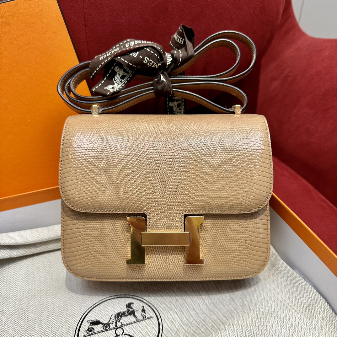 Hermès Constance 18/24 – Imported French lizard leather originally from South Africa, premium fully handcrafted exclusive custom-made!Milk Tea - Jinteng Luxury Collection bags