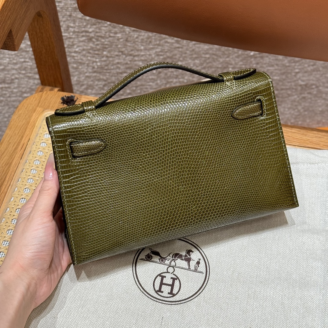 Hermès Mini Kelly Pochette Clutch Bag — Premium handcrafted exclusive custom made with imported South African lizard leather ‼️ Olive Green - Jinteng Luxury Collection bags