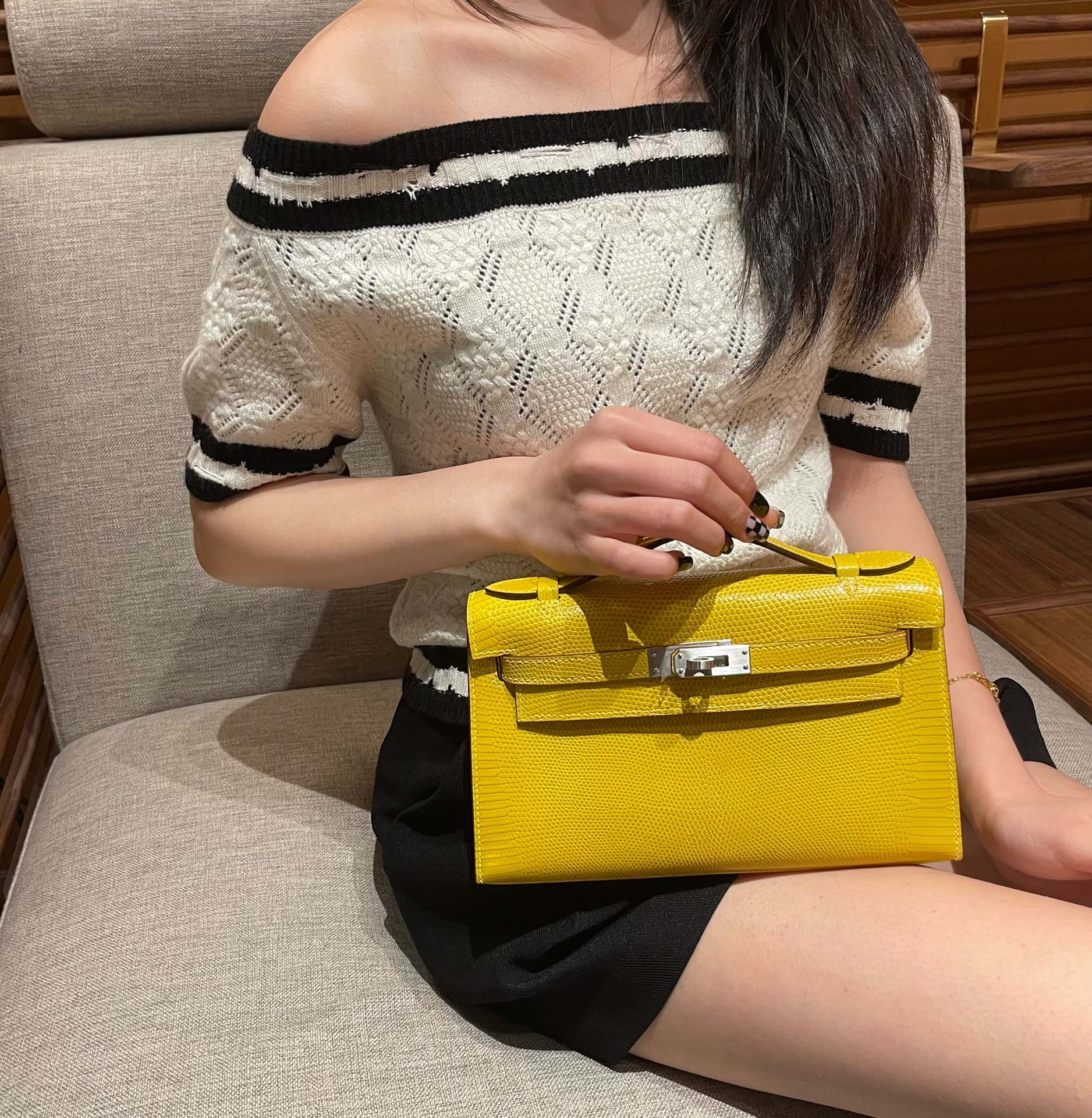 Hermès Mini Kelly Pochette Clutch Bag — Premium handcrafted exclusive custom made with imported South African lizard leather ‼️Yellow - Jinteng Luxury Collection bags
