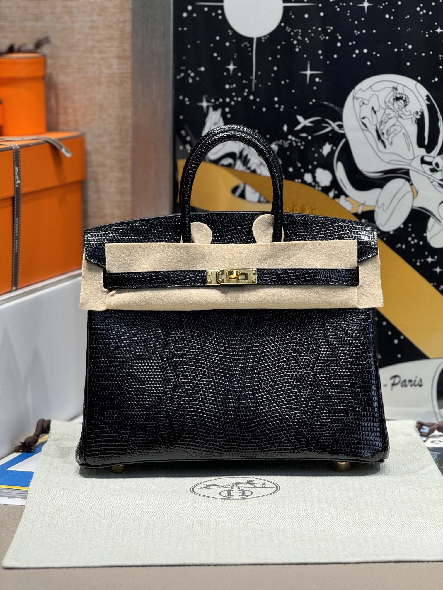 Birkin – Imported French lizard skin, premium stainless steel with 18K gold-plated hardware, fully handcrafted luxury custom-made ‼️ Black - Jinteng Luxury Collection bags