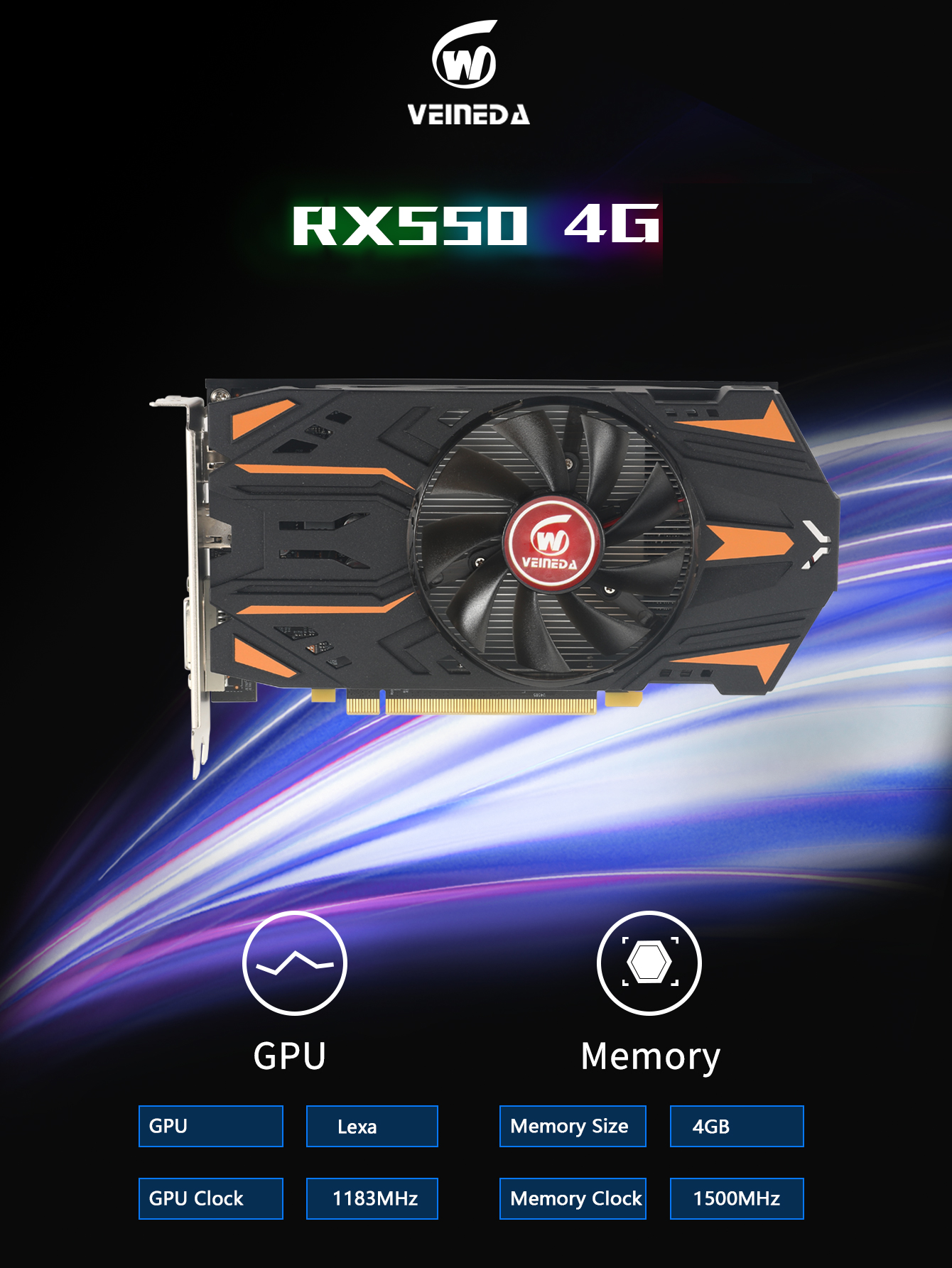 VEINEDA RX 550 4GB Video Cards GPU GDDR5 128bit Graphics Cards PC Desktop Computer Game Map for AMD Radeon RX550 4GB