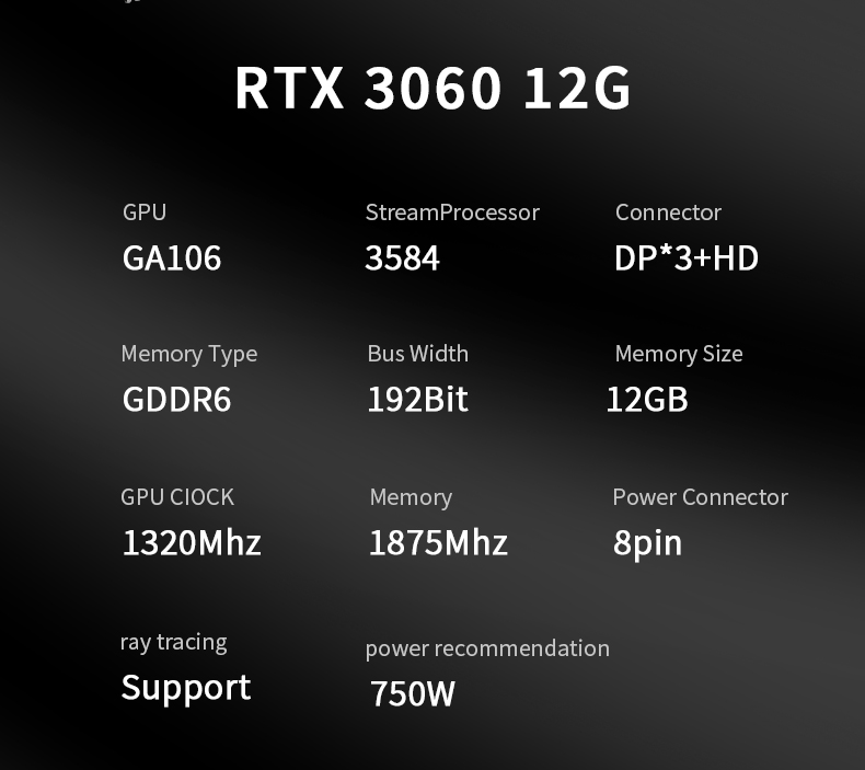VEINEDA Graphics Card rtx 3060 12GB 8pin GDDR6 1875mhz  GPU Computer PC RTX3060 192bit  PC  Gaming  Video Card